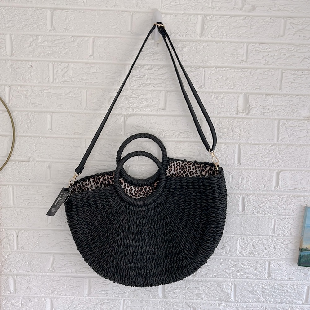 NWT black straw hand/shoulder bag